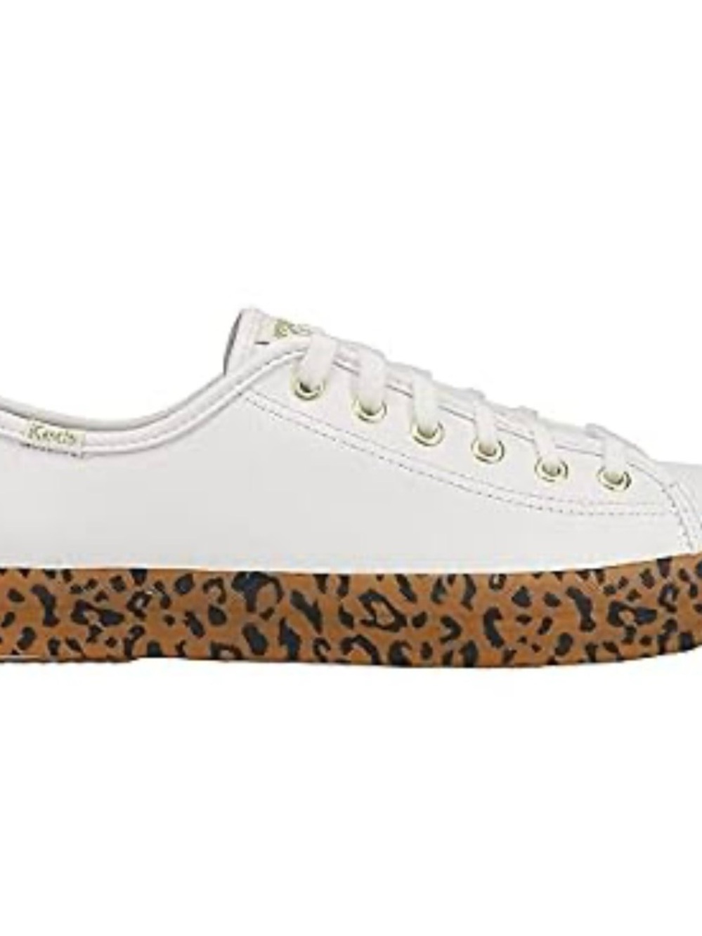 Keds White Leather Sneakers with Leopard-Trim and Gold Accents